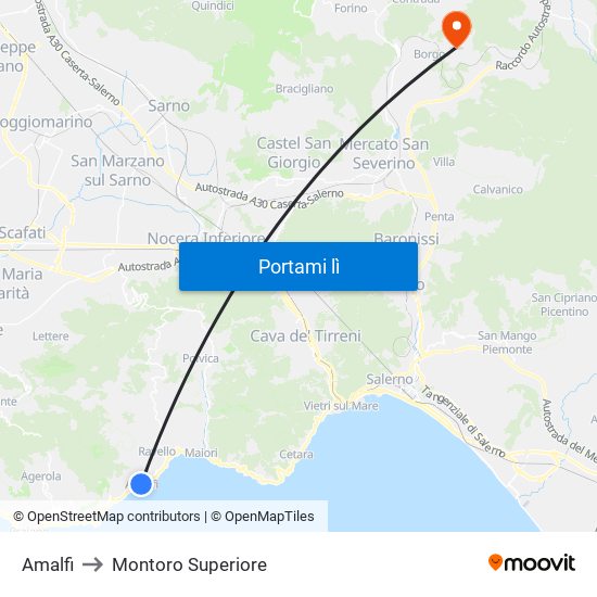 Amalfi to Montoro Superiore map