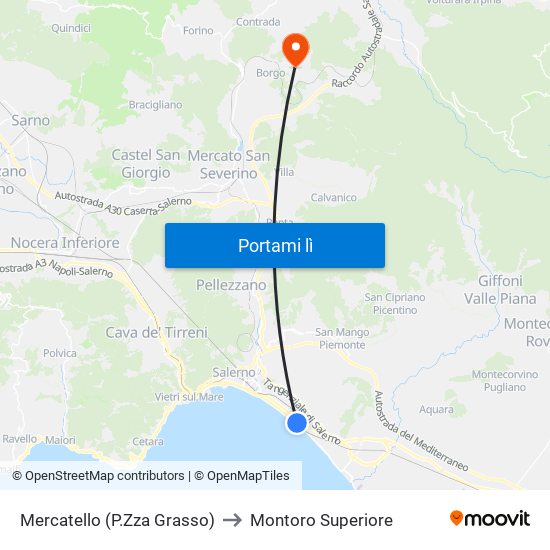 Mercatello (P.Zza Grasso) to Montoro Superiore map