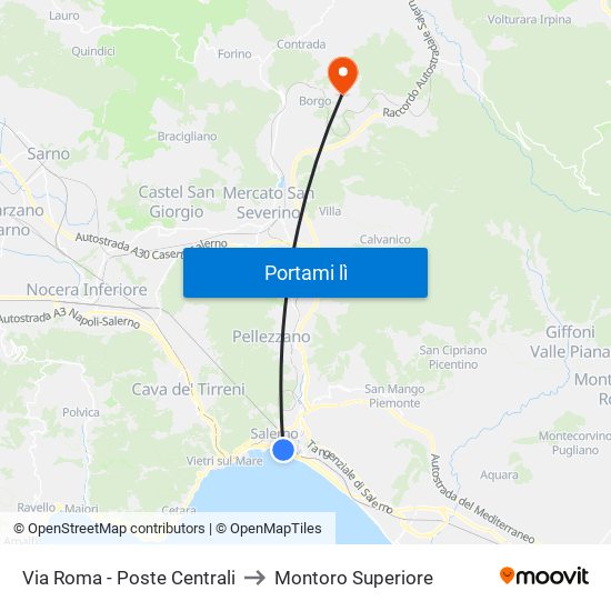 Via Roma - Poste Centrali to Montoro Superiore map