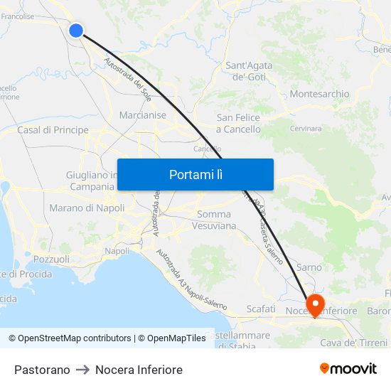 Pastorano to Nocera Inferiore map