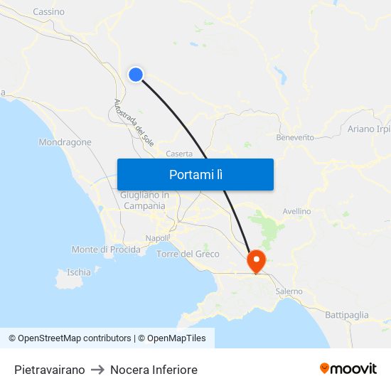 Pietravairano to Nocera Inferiore map