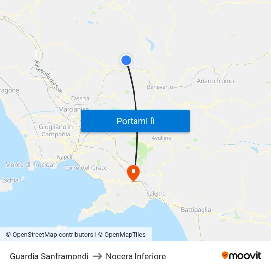 Guardia Sanframondi to Nocera Inferiore map