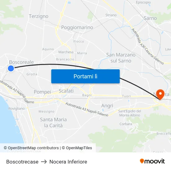Boscotrecase to Nocera Inferiore map