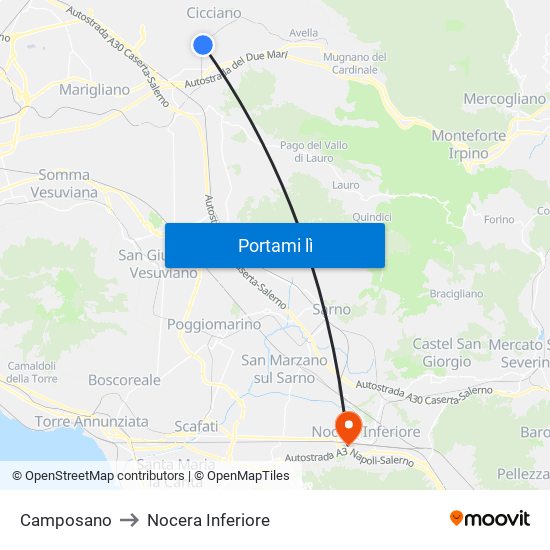 Camposano to Nocera Inferiore map