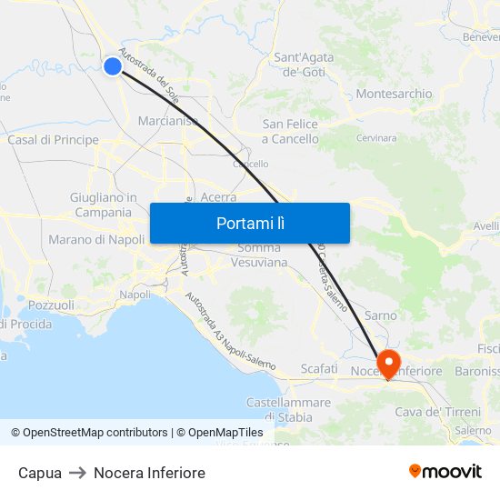 Capua to Nocera Inferiore map