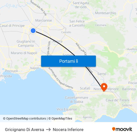 Gricignano Di Aversa to Nocera Inferiore map