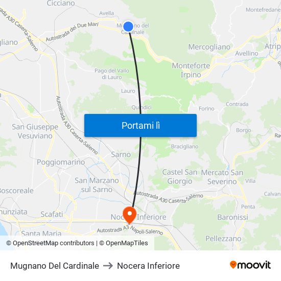 Mugnano Del Cardinale to Nocera Inferiore map
