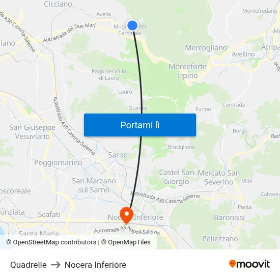 Quadrelle to Nocera Inferiore map