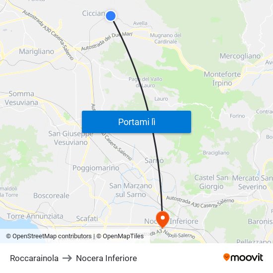 Roccarainola to Nocera Inferiore map