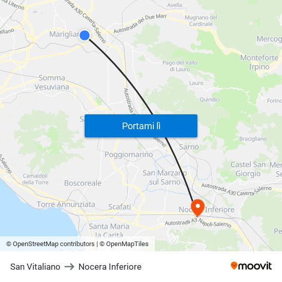 San Vitaliano to Nocera Inferiore map