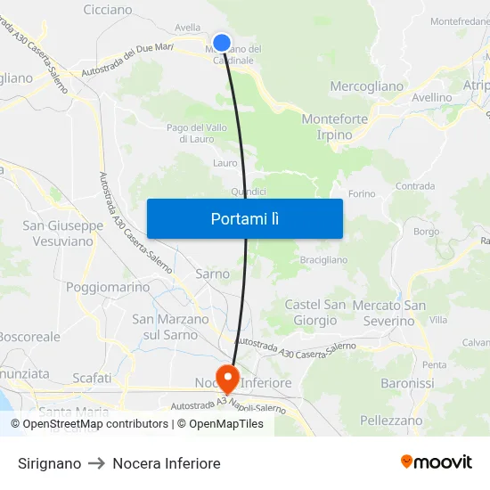 Sirignano to Nocera Inferiore map