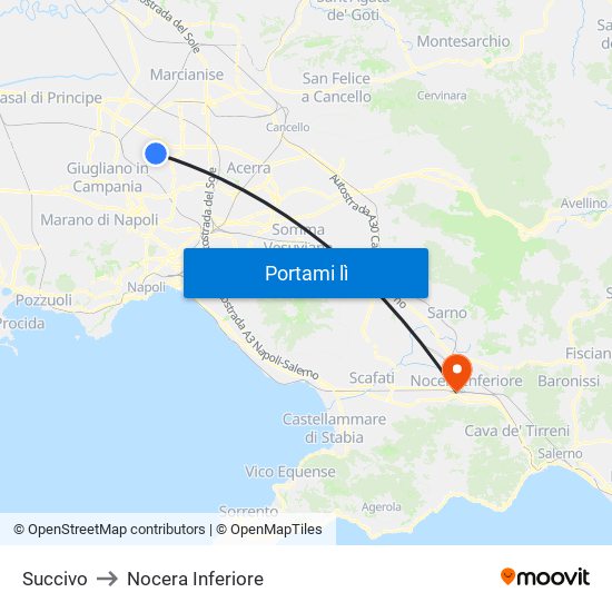 Succivo to Nocera Inferiore map