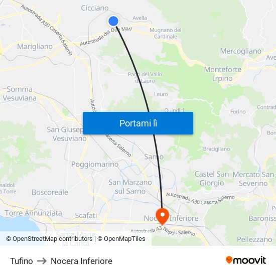 Tufino to Nocera Inferiore map