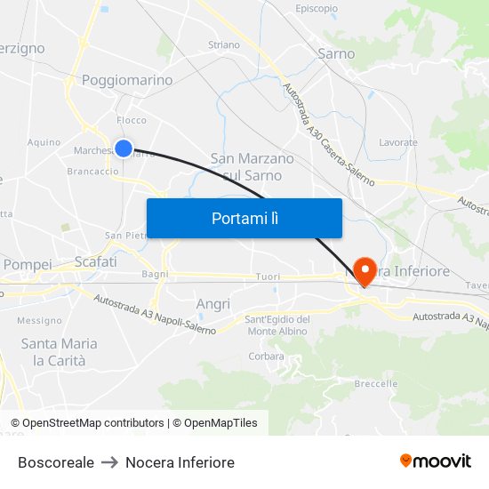 Boscoreale to Nocera Inferiore map