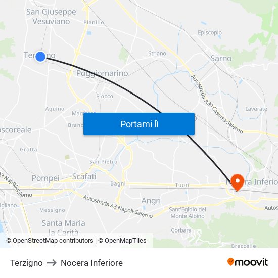 Terzigno to Nocera Inferiore map