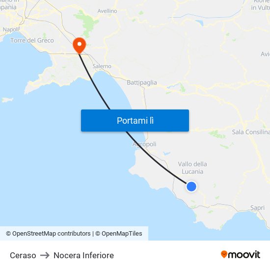 Ceraso to Nocera Inferiore map