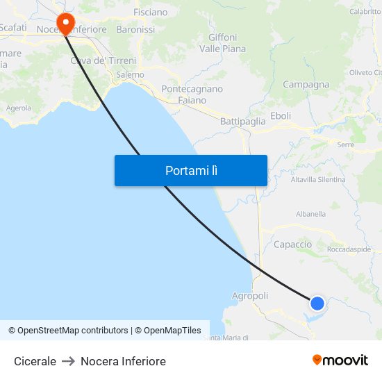 Cicerale to Nocera Inferiore map