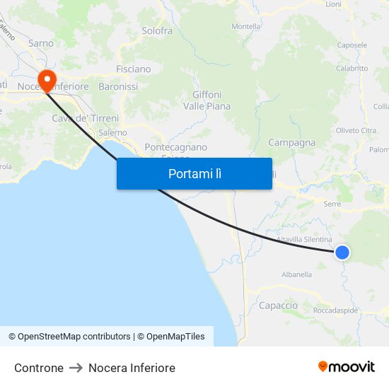 Controne to Nocera Inferiore map