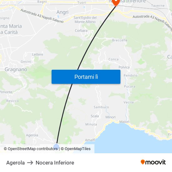 Agerola to Nocera Inferiore map