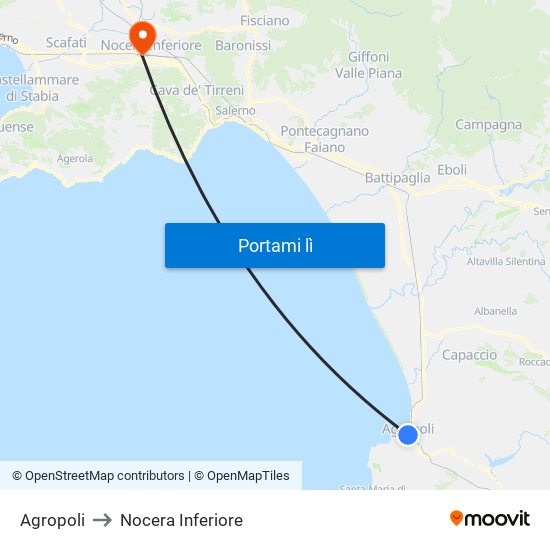 Agropoli to Nocera Inferiore map