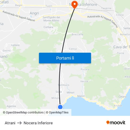 Atrani to Nocera Inferiore map