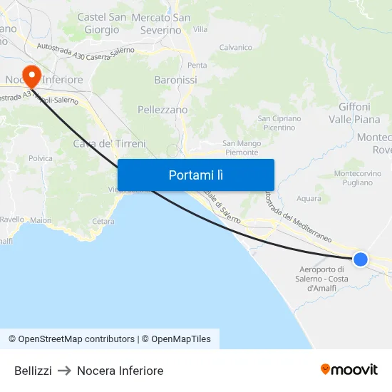 Bellizzi to Nocera Inferiore map