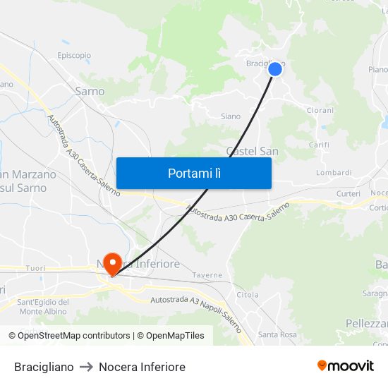 Bracigliano to Nocera Inferiore map