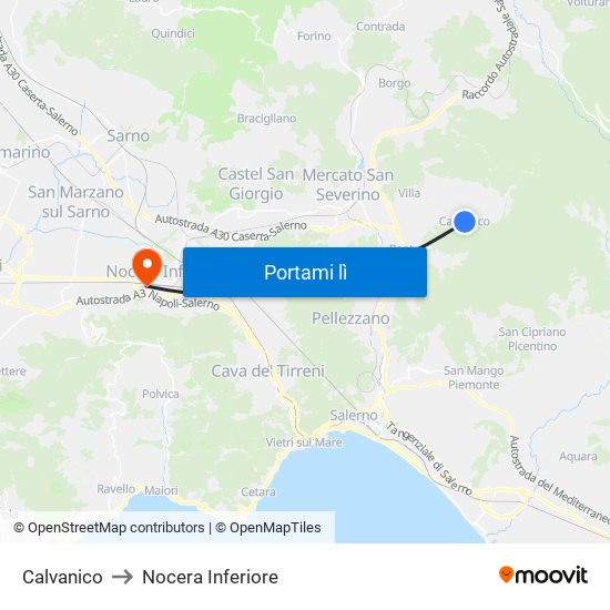 Calvanico to Nocera Inferiore map