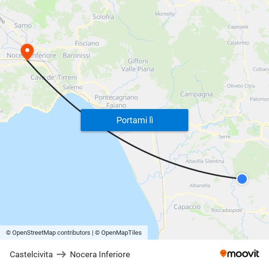 Castelcivita to Nocera Inferiore map