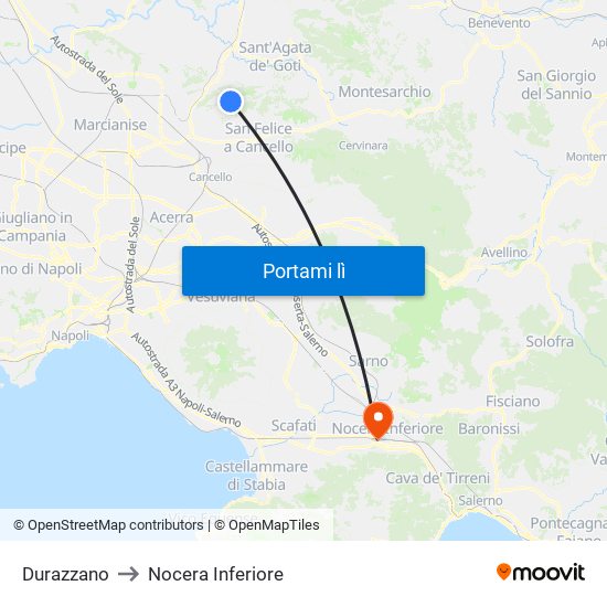 Durazzano to Nocera Inferiore map