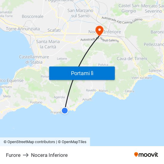 Furore to Nocera Inferiore map