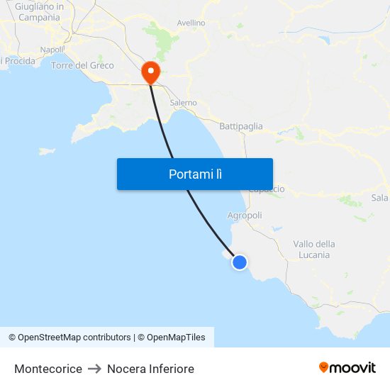 Montecorice to Nocera Inferiore map