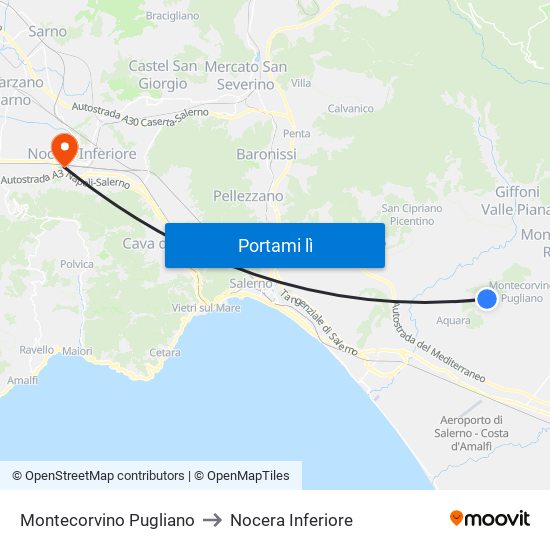 Montecorvino Pugliano to Nocera Inferiore map