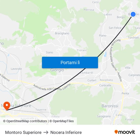 Montoro Superiore to Nocera Inferiore map