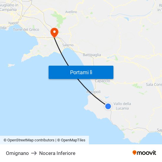 Omignano to Nocera Inferiore map