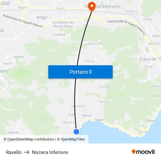 Ravello to Nocera Inferiore map