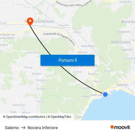 Salerno to Nocera Inferiore map