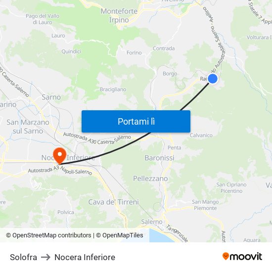 Solofra to Nocera Inferiore map