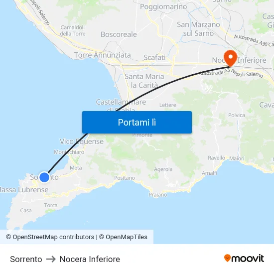 Sorrento to Nocera Inferiore map
