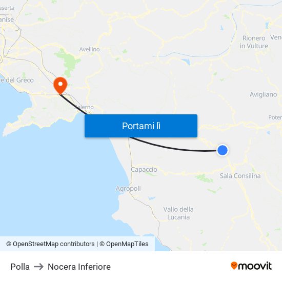 Polla to Nocera Inferiore map
