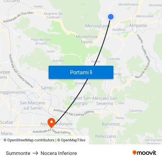 Summonte to Nocera Inferiore map