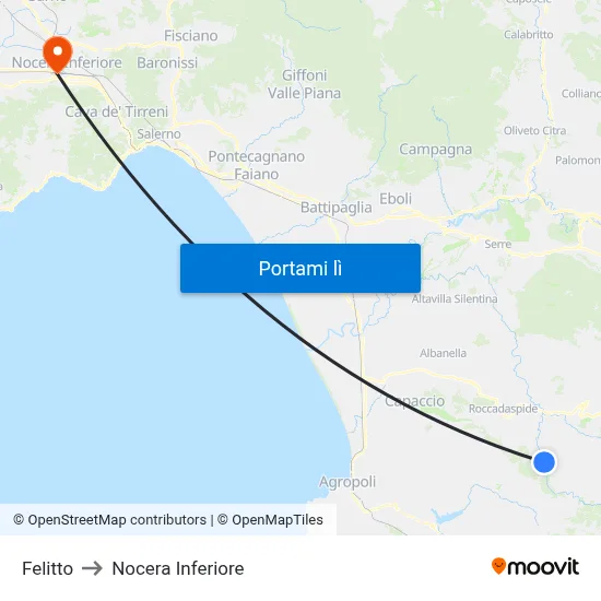 Felitto to Nocera Inferiore map