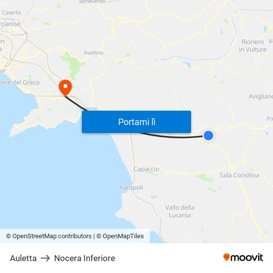 Auletta to Nocera Inferiore map
