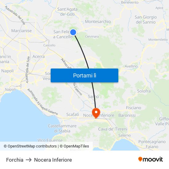 Forchia to Nocera Inferiore map