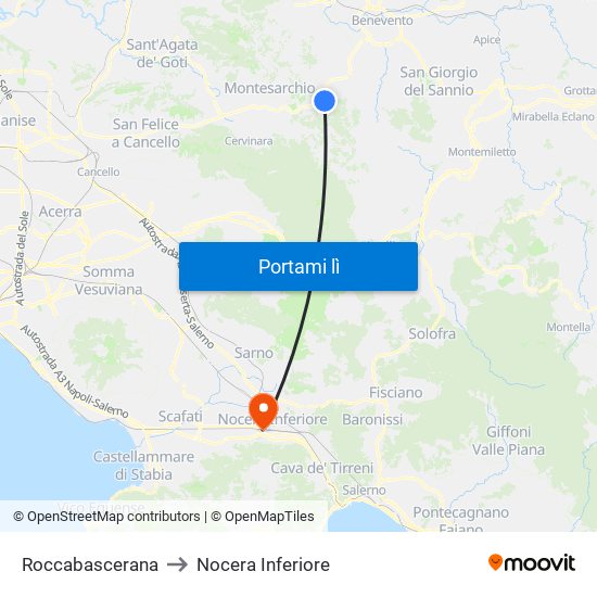 Roccabascerana to Nocera Inferiore map