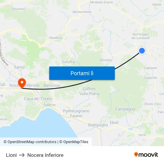 Lioni to Nocera Inferiore map
