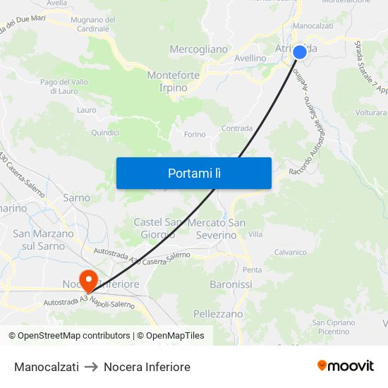 Manocalzati to Nocera Inferiore map