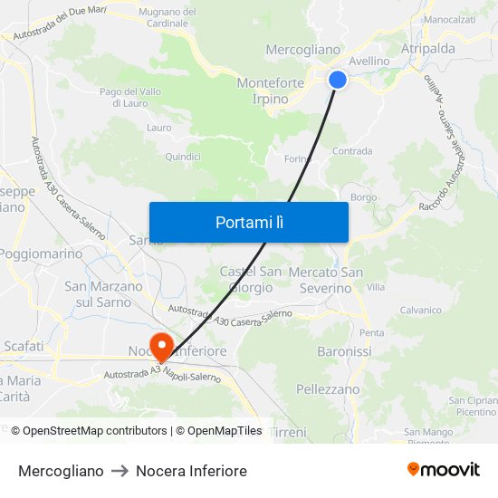 Mercogliano to Nocera Inferiore map