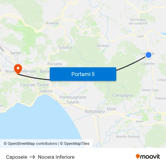 Caposele to Nocera Inferiore map