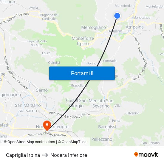 Capriglia Irpina to Nocera Inferiore map